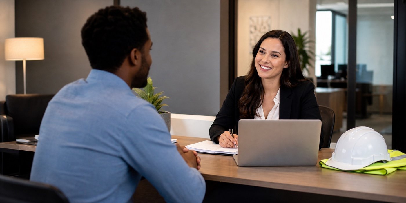 Staffing coordinator meeting with a workforce applicant